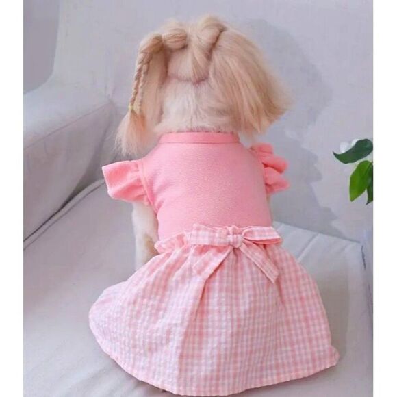 Pink Plaid Bow Ruffles Dog Pet Cat XS Dress NWOT - Picture 1 of 6